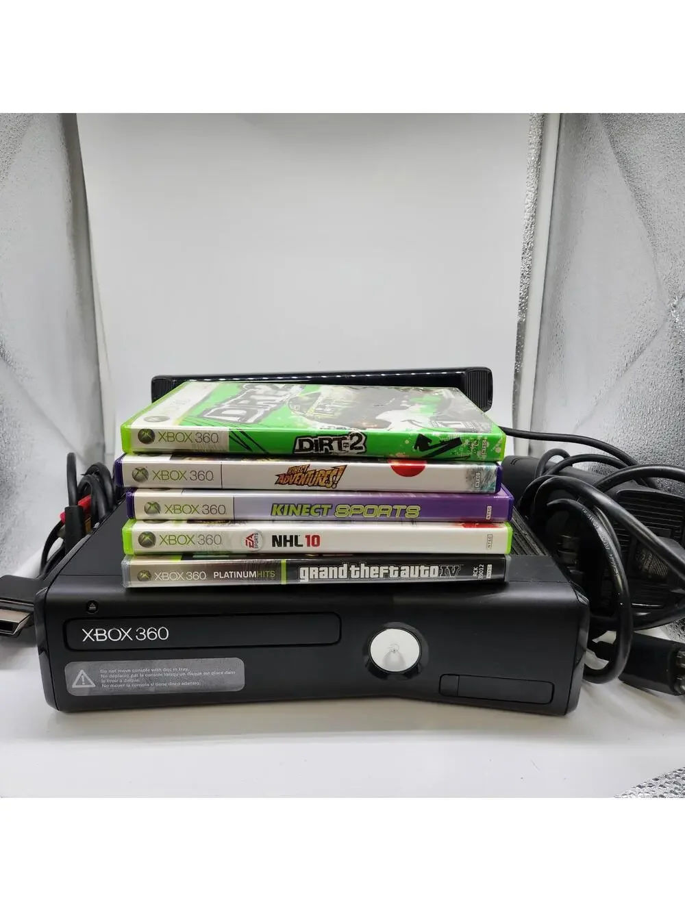 Xbox 360 S Console Bundle Kinect Sensor 5 Games GTA IV Tested Working OEM
